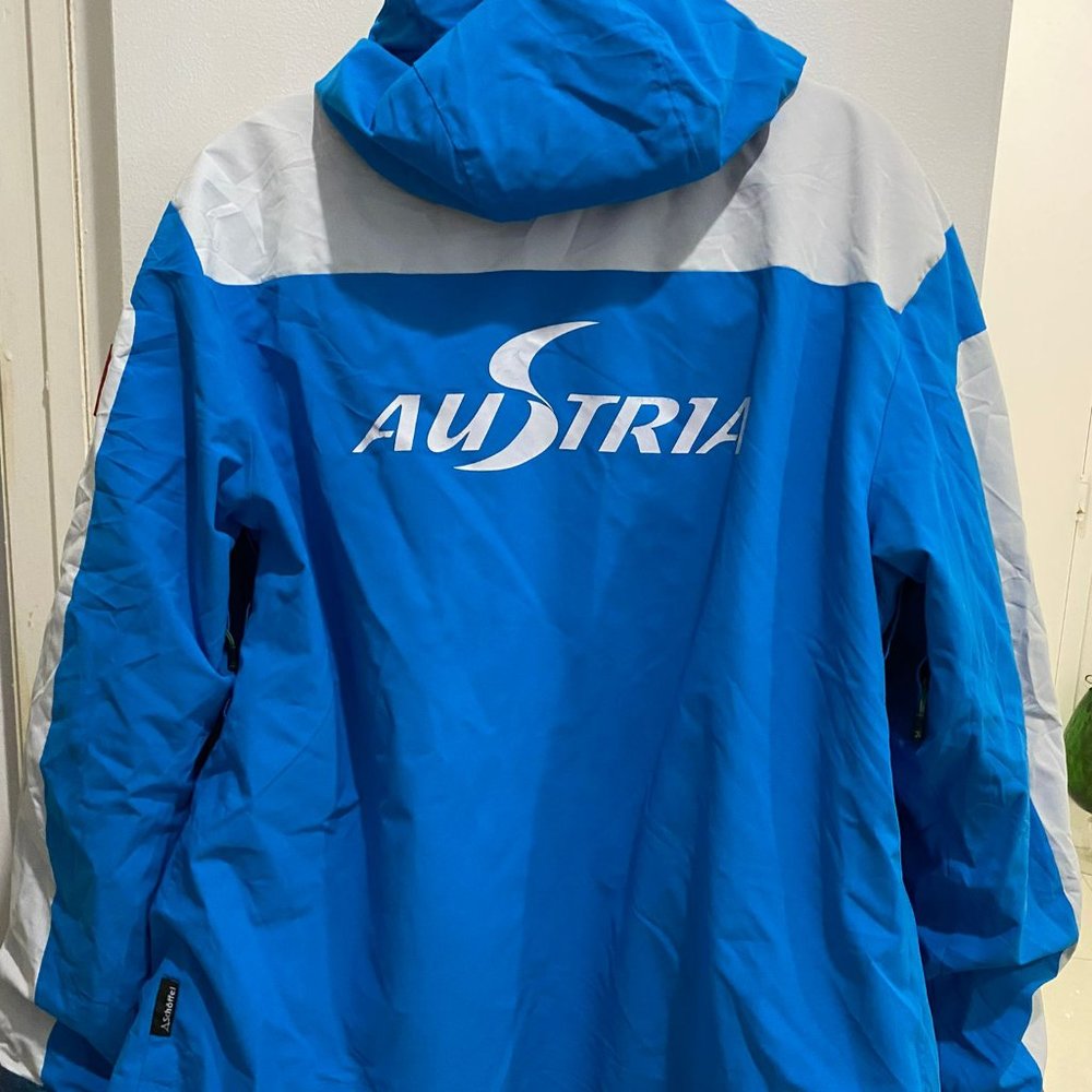 Men's Blue and White Ski Jacket.
